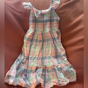 Crewcuts Pastel Plaid Ruffle Sundress in Pink, Mint, Peach, smocked size 8